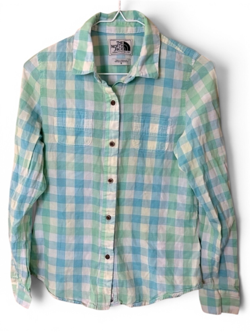 The North Face Plaid Green/ Blue and White Button Down Shirt